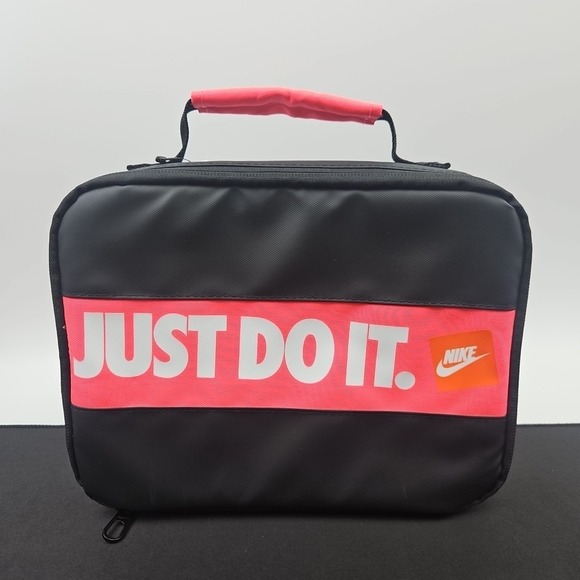 Nike Just Do It Bumper Sticker Fuel Pack Lunch Box Insulated Bag Black Pink New - Picture 1 of 4